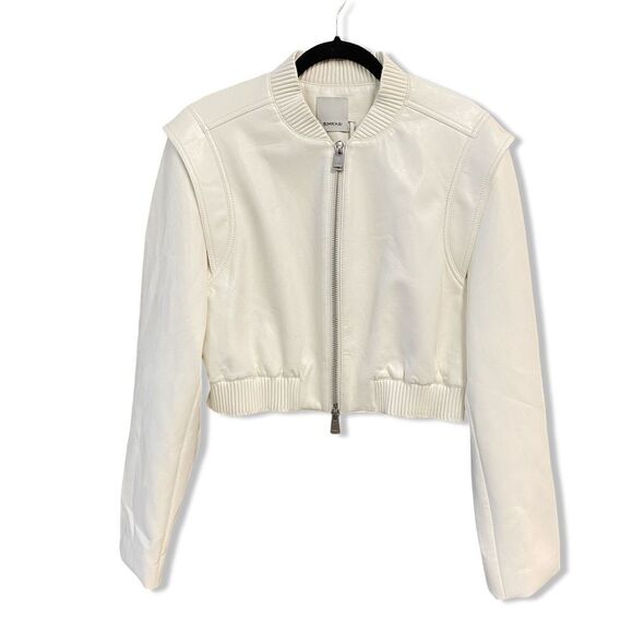 $645 Jonathan Simkhai Doreen Faux Leather Bomber Jacket Ivory NWT Revolve L - Picture 5 of 14